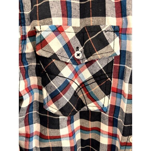 Fourcast Mens Shirt Long Sleeve Collar Button Up Blue/Red Plaid Cotton Blend. M - Picture 3 of 8